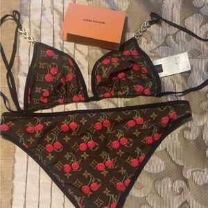 Louis Vuitton Cherry Print Bikini in Brown and Red